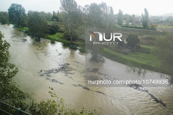 A general view of houses and roads submerged due flood damage in Toscana on November 04, 2023 in Campi Bisenzio, Italy 