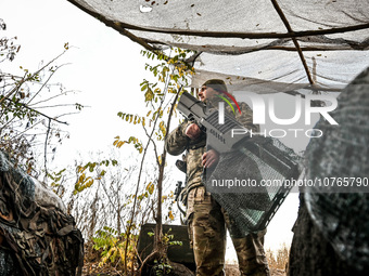 ZAPORIZHZHIA REGION, UKRAINE - NOVEMBER 03, 2023 - A serviceman of the Ukrainian anti-aircraft missile troops near Robotyno in the Zaporizhz...