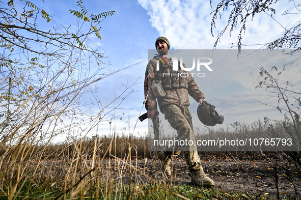 ZAPORIZHZHIA REGION, UKRAINE - NOVEMBER 03, 2023 - A serviceman of the Ukrainian anti-aircraft missile troops near Robotyno in the Zaporizhz...