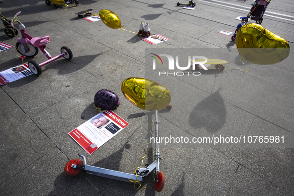 Demonstration in front of the National Palace of Culture in Sofia, Bulgaria on November 7, 2023. The participants asked to demand the releas...