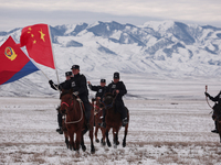 ALTAY, CHINA - NOVEMBER 7, 2023 - Police on horseback carry out a border patrol in Altay, Xinjiang province, China, November 7, 2023. (