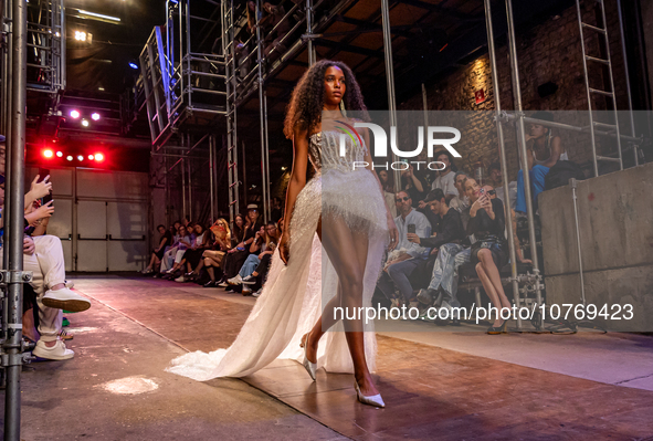 A model wears a creation from the Helo Rocha collection during Sao Paulo Fashion Week, on November 8, 2023. 