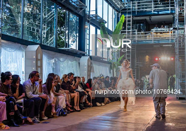 A model wears a creation from the Helo Rocha collection during Sao Paulo Fashion Week, on November 8, 2023. 