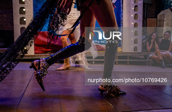 A model wears a creation from the Helo Rocha collection during Sao Paulo Fashion Week, on November 8, 2023. 