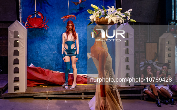 A model wears a creation from the Helo Rocha collection during Sao Paulo Fashion Week, on November 8, 2023. 