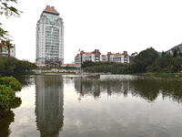 XIAMEN, CHINA - NOVEMBER 9, 2023 - View of Song En Building by Furong Lake, Xiamen University, Xiamen, Fujian Province, China, November 9, 2...