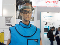 A mannequin wearing a protective mask is being displayed at the Medica Fair 2023 in Dusseldorf, Germany, on November 13, 2023. (