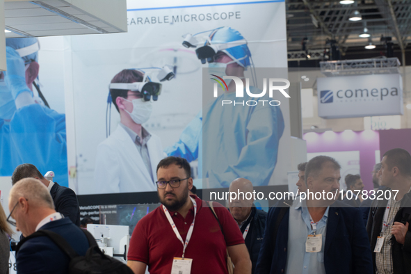 Trade fair attendees are seen at the Medica Fair 2023 in Dusseldorf, Germany, on November 13, 2023. 