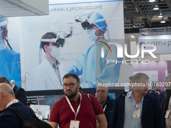 Trade fair attendees are seen at the Medica Fair 2023 in Dusseldorf, Germany, on November 13, 2023. (