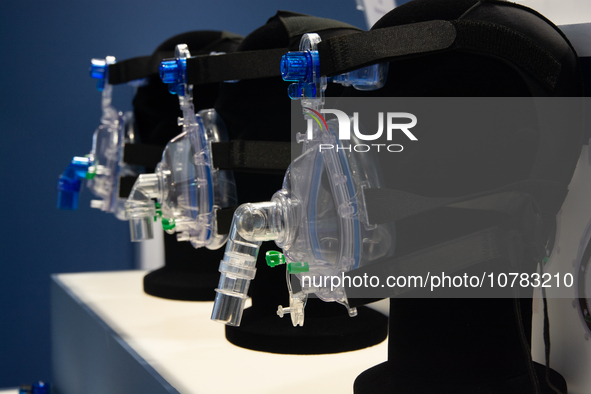 A general view of medical oxygen masks being displayed at the Medica Fair 2023 in Dusseldorf, Germany, on November 13, 2023. 