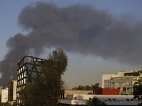 View of fire from Parque Lira in the shoe market in Tepito, Mexico City. (