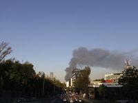 View of fire from Parque Lira in the shoe market in Tepito, Mexico City. (