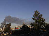 View of fire from Parque Lira in the shoe market in Tepito, Mexico City. (