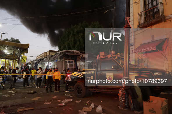 
Area cordoned off due to a fire in the shoe market in Tepito, Historic Center of Mexico City. 