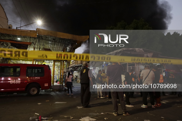 
Area cordoned off due to a fire in the shoe market in Tepito, Historic Center of Mexico City. 