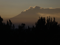 View of the Popocatepetl Volcano from Mexico City emitting smoke at dawn.

Last May, the Government of the State of Mexico, the Government...