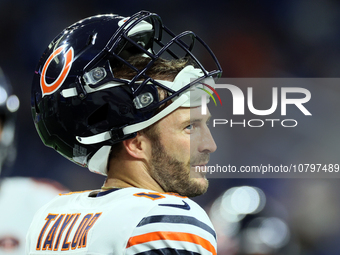 Chicago Bears wide receiver Trent Taylor (15) looks down the field ahead of an NFL  football game between the Detroit Lions and the Chicago...