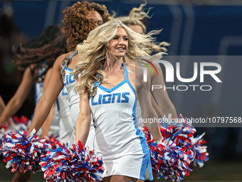 A member of the Detroit Lions cheer squad performs ahead of an NFL  football game between the Detroit Lions and the Chicago Bears in Detroit...