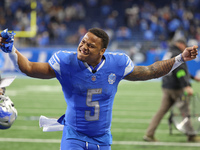 Detroit Lions running back David Montgomery (5) walks off the field after the conclusion of an NFL football game between the Chicago Bears a...