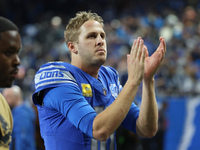 Detroit Lions quarterback Jared Goff (16) walks off the field after the conclusion of an NFL football game between the Chicago Bears and the...