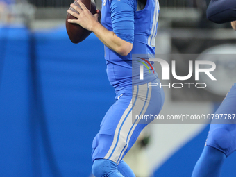 Detroit Lions quarterback Jared Goff (16) looks to throw the ball during  an NFL  football game between the Detroit Lions and the Chicago Be...