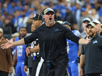 Detroit Lions head coach Dan Campbell reacts to a play during the second half of an NFL football game between the Chicago Bears and the Detr...