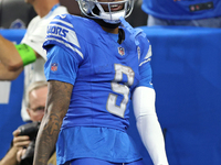 Detroit Lions wide receiver Jameson Williams (9) celebrates his touchdown during the second half of an NFL football game between the Chicago...