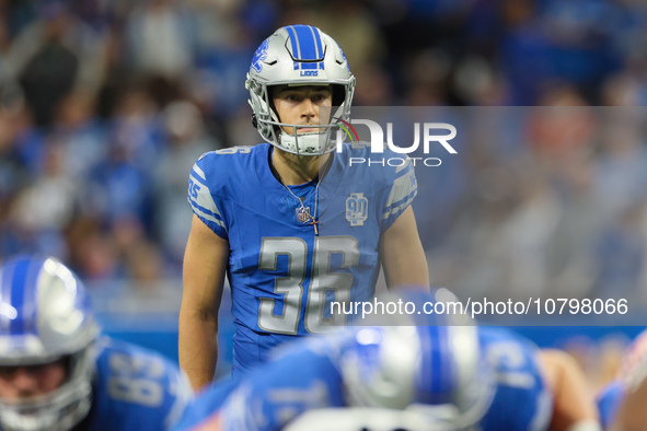 Detroit Lions place kicker Riley Patterson (36) prepares to kick for the extra point during  an NFL  football game between the Detroit Lions...