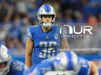 Detroit Lions place kicker Riley Patterson (36) prepares to kick for the extra point during  an NFL  football game between the Detroit Lions...