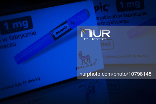 Ozempic weight loss drug packaging is seen in this illustration photo with the Novo Nordisk logo in Warsaw, Poland on 19 November, 2023. Ger...