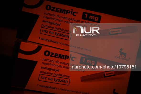 Ozempic weight loss drug packaging is seen in this illustration photo with the Novo Nordisk logo in Warsaw, Poland on 19 November, 2023. Ger...