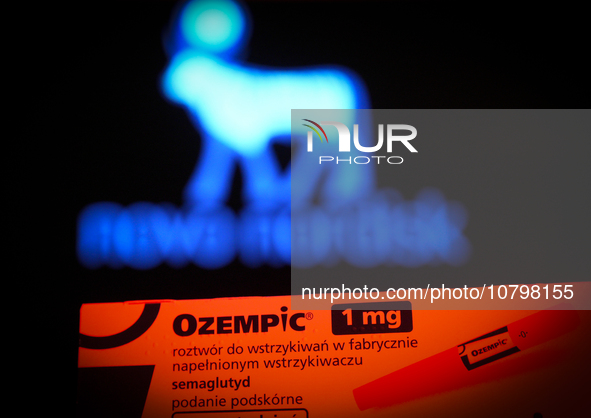 Ozempic weight loss drug packaging is seen in this illustration photo with the Novo Nordisk logo in Warsaw, Poland on 19 November, 2023. Ger...