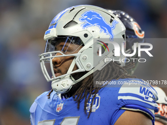 Detroit Lions defensive tackle Alim McNeill (54) walks off the field at halftime during  an NFL  football game between the Detroit Lions and...