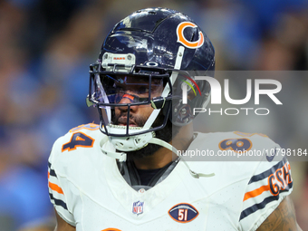 Chicago Bears tight end Marcedes Lewis (84) walks off the field at halftime during  an NFL  football game between the Detroit Lions and the...