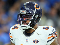 Chicago Bears tight end Marcedes Lewis (84) walks off the field at halftime during  an NFL  football game between the Detroit Lions and the...