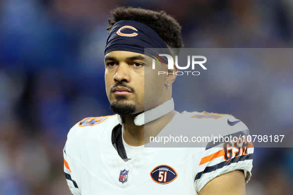 Chicago Bears wide receiver Equanimeous St. Brown (19) walks off the field at halftime during  an NFL  football game between the Detroit Lio...