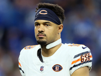 Chicago Bears wide receiver Equanimeous St. Brown (19) walks off the field at halftime during  an NFL  football game between the Detroit Lio...