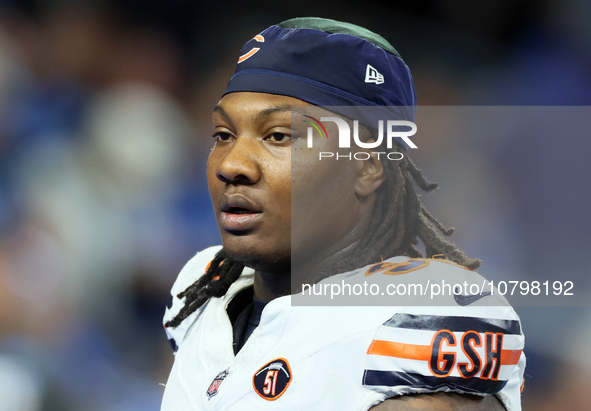 Chicago Bears defensive tackle Gervon Dexter Sr. (99) walks off the field at halftime during  an NFL  football game between the Detroit Lion...