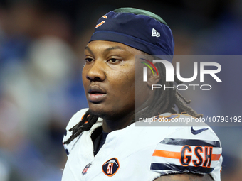 Chicago Bears defensive tackle Gervon Dexter Sr. (99) walks off the field at halftime during  an NFL  football game between the Detroit Lion...