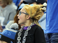 A fan wearing a turkey hat cheers from the stands during  an NFL  football game between the Detroit Lions and the Chicago Bears in Detroit,...