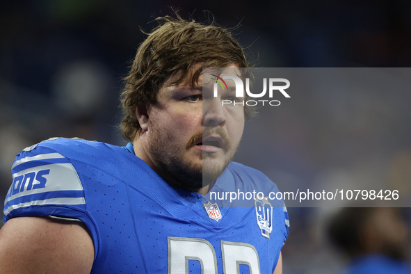 Detroit Lions guard Graham Glasgow (60) is seen during the first half of an NFL football game between the Chicago Bears and the Detroit Lion...