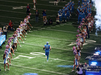 Detroit Lions guard Graham Glasgow (60) heads to the field from the tunnel during an NFL football game between the Chicago Bears and the Det...