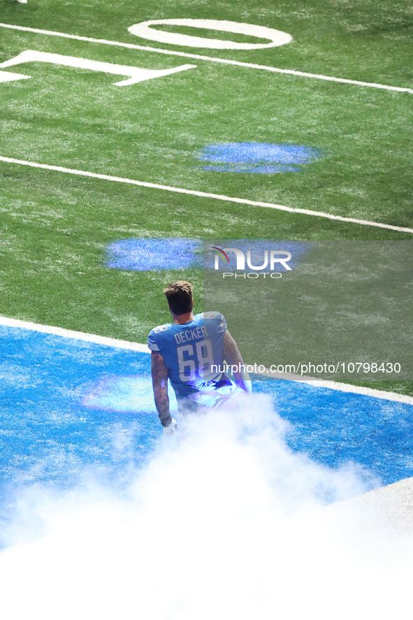 Detroit Lions offensive tackle Taylor Decker (68) heads to the field from the tunnel during an NFL football game between the Chicago Bears a...