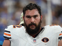 Chicago Bears guard Lucas Patrick (62) is seen during the first half of an NFL football game between the Chicago Bears and the Detroit Lions...