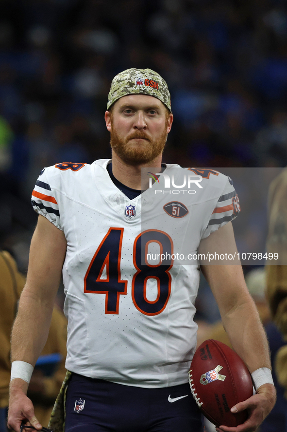 Chicago Bears long snapper Patrick Scales (48) is seen during the first half of an NFL football game between the Chicago Bears and the Detro...