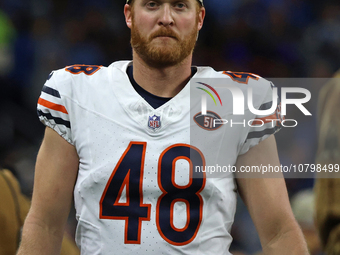 Chicago Bears long snapper Patrick Scales (48) is seen during the first half of an NFL football game between the Chicago Bears and the Detro...