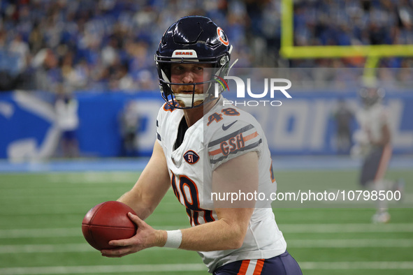 Chicago Bears long snapper Patrick Scales (48) is seen during the first half of an NFL football game between the Chicago Bears and the Detro...