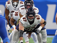 Chicago Bears guard Dan Feeney (67) prepares to snap the ball during the second half of an NFL football game between the Chicago Bears and t...