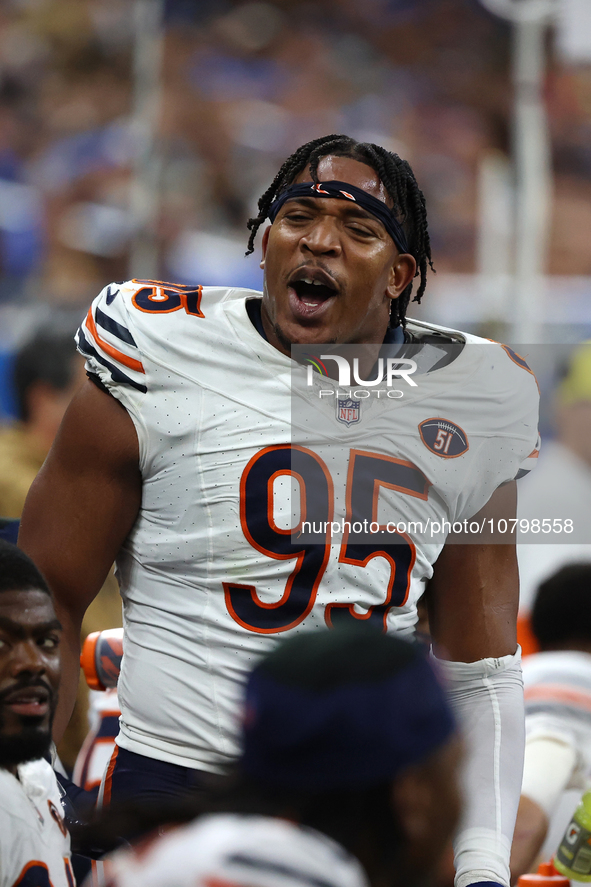 Chicago Bears defensive end DeMarcus Walker (95) is seen during the second half of an NFL football game between the Chicago Bears and the De...