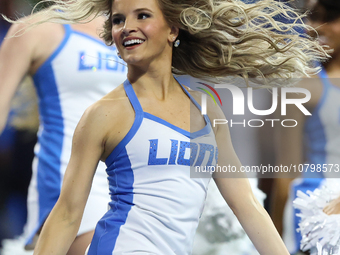 Detroit Lions cheerleaders perform during the second half of an NFL football game between the Chicago Bears and the Detroit Lions in Detroit...